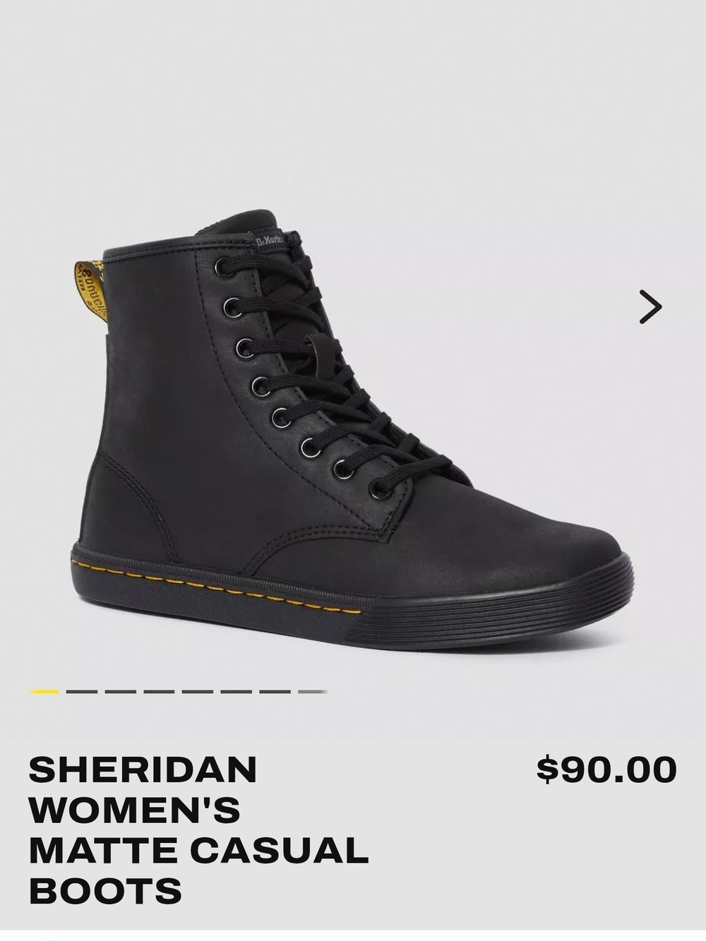 Dr. Martens Black Matte Sheridan Boots with Yellow Accents